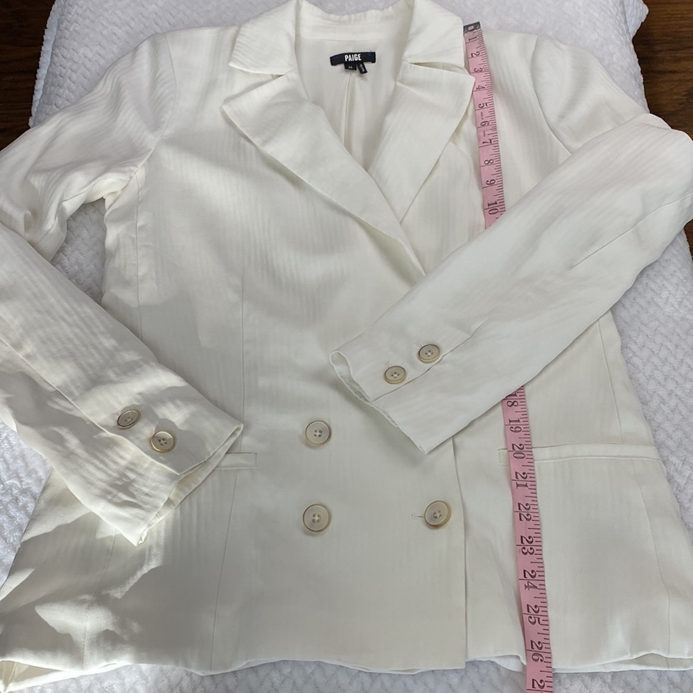 Paige Rosette Double Breasted White Pinstripe Power Blazer - Picture 11 of 17